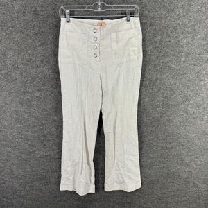 New Backstage Pants Women 7 White Mid Rise Flat Front Chino Linen Pockets Button